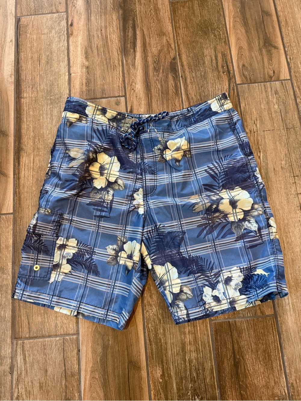 Tommy Bahama Blue Plaid with Cream Floral Swim Shorts